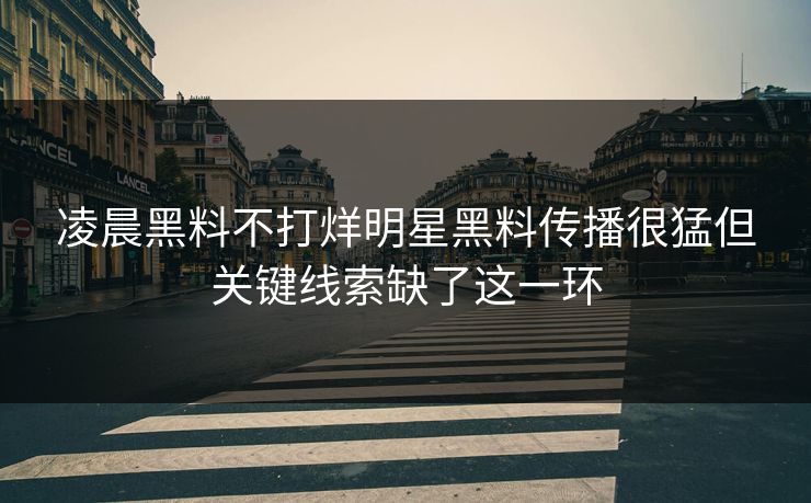 凌晨黑料不打烊明星黑料传播很猛但关键线索缺了这一环